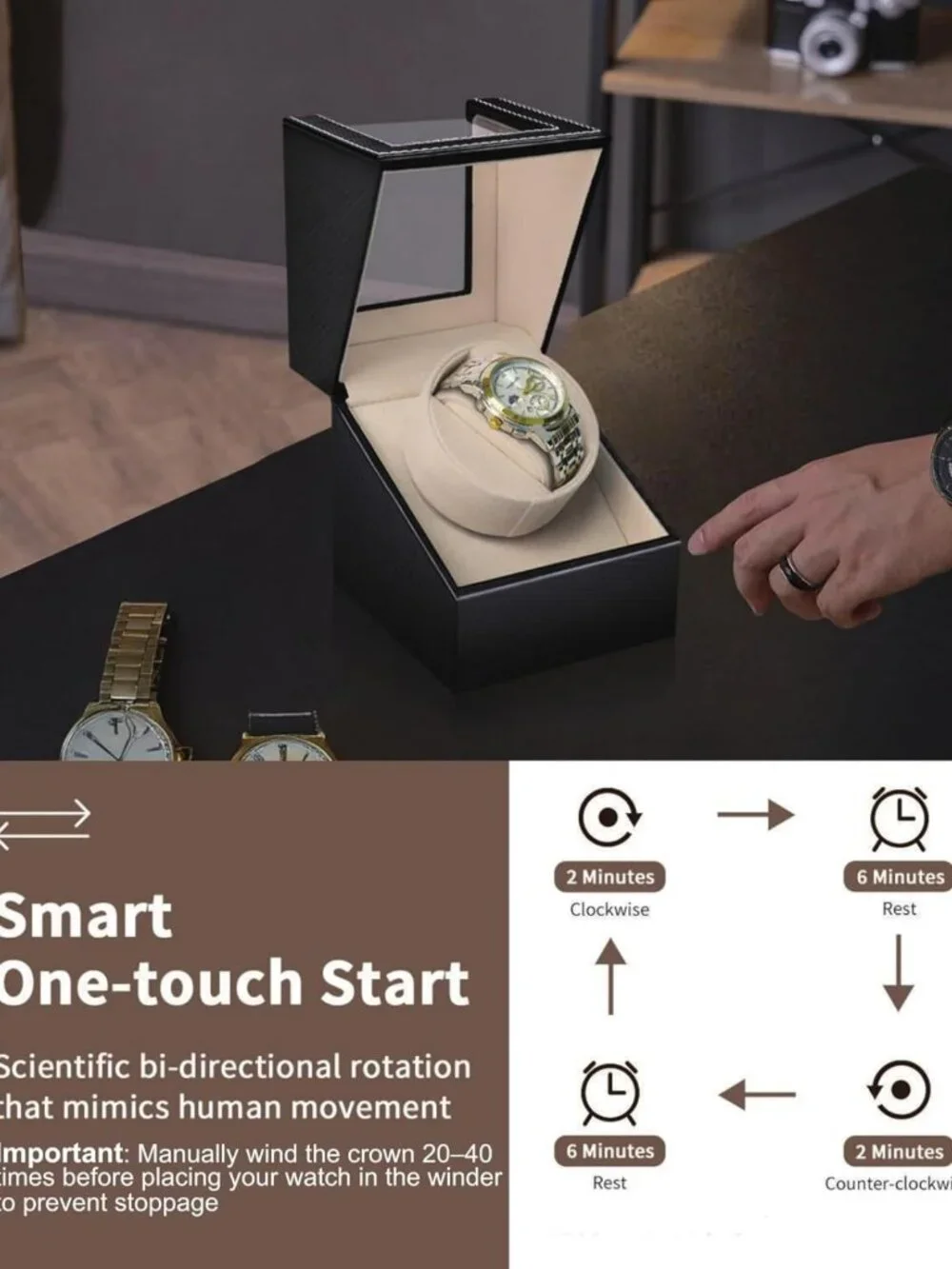 Automatic Watch Winder Box for Single Watches - Elegant Display & Storage